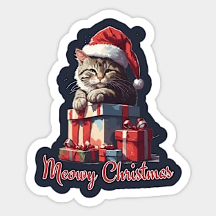 Meowy Christmas , christmas cat , Design Sticker